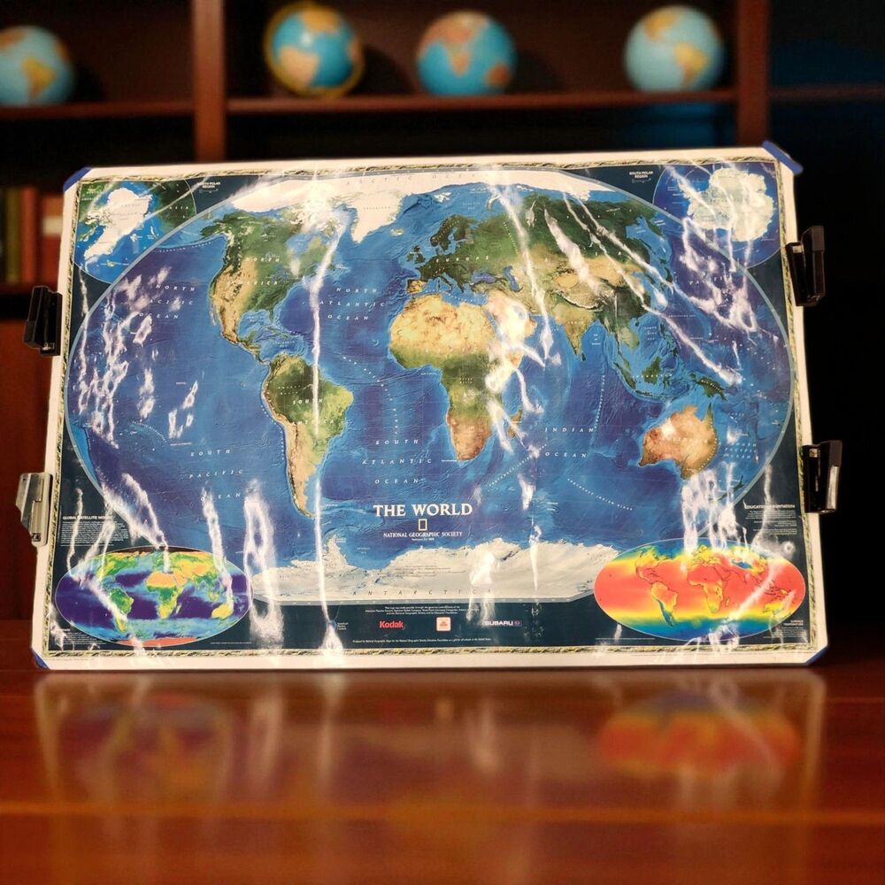 1998 National Geographic World Map 48x69 Large Vintage Classroom Wall Poster